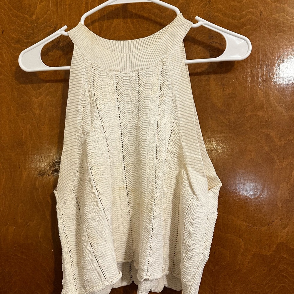 Elegant Cream Sleeveless Knit Top